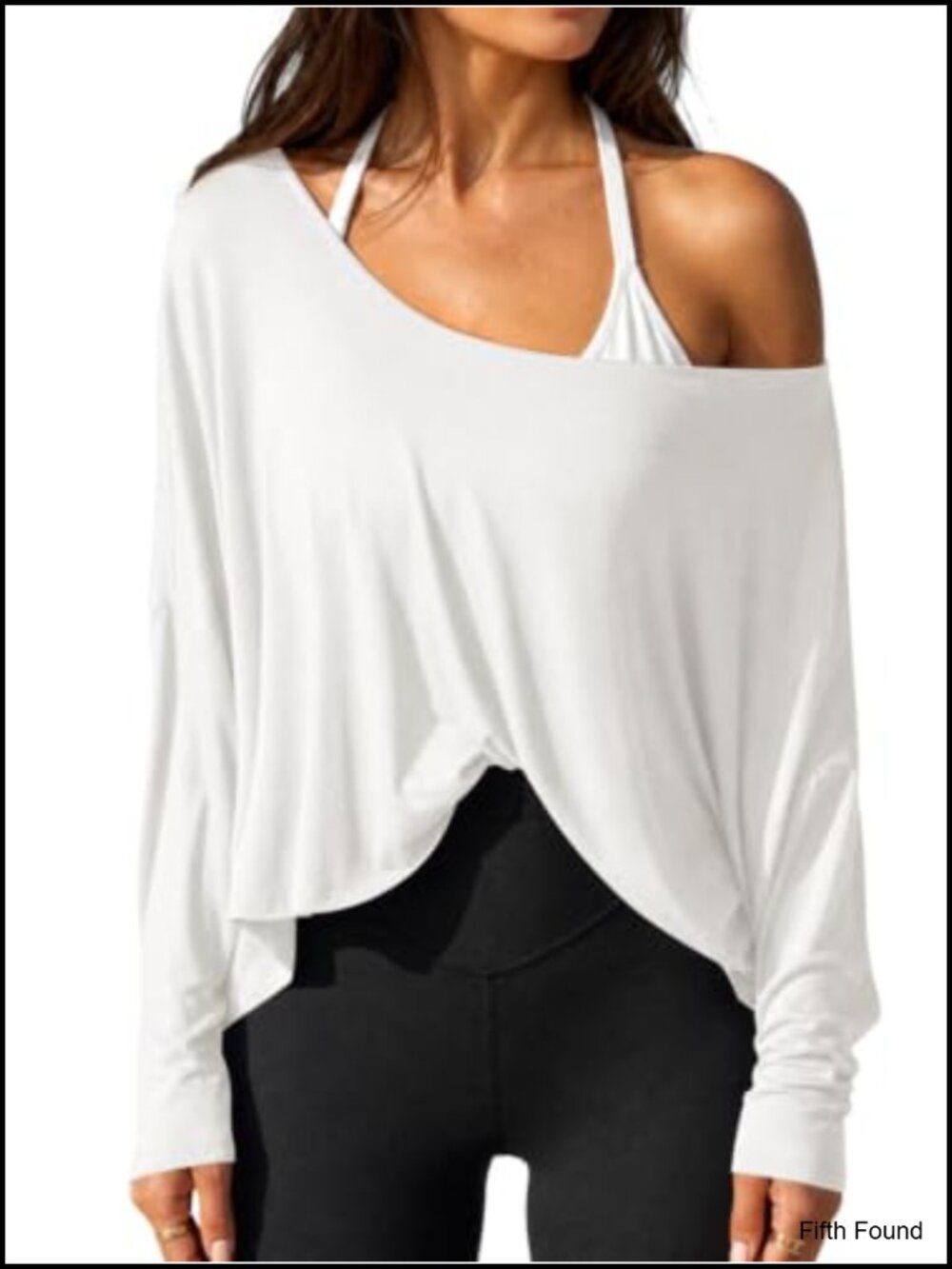 Womens Off the Shoulder Oversized Long Sleeve Workout Top